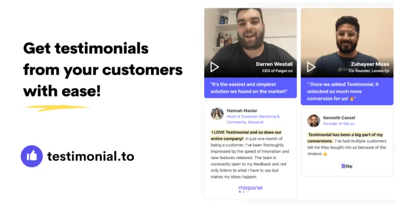 Testimonial.to 的好评墙产品界面