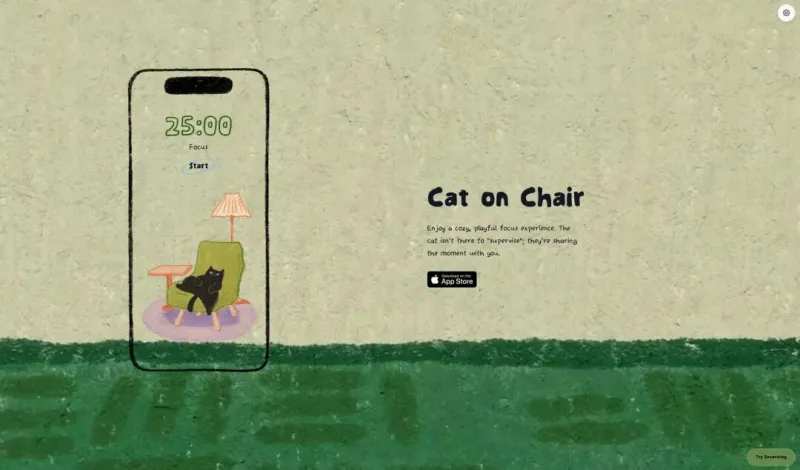 Cat on Chair 产品界面:专注时小猫坐在椅子上陪你